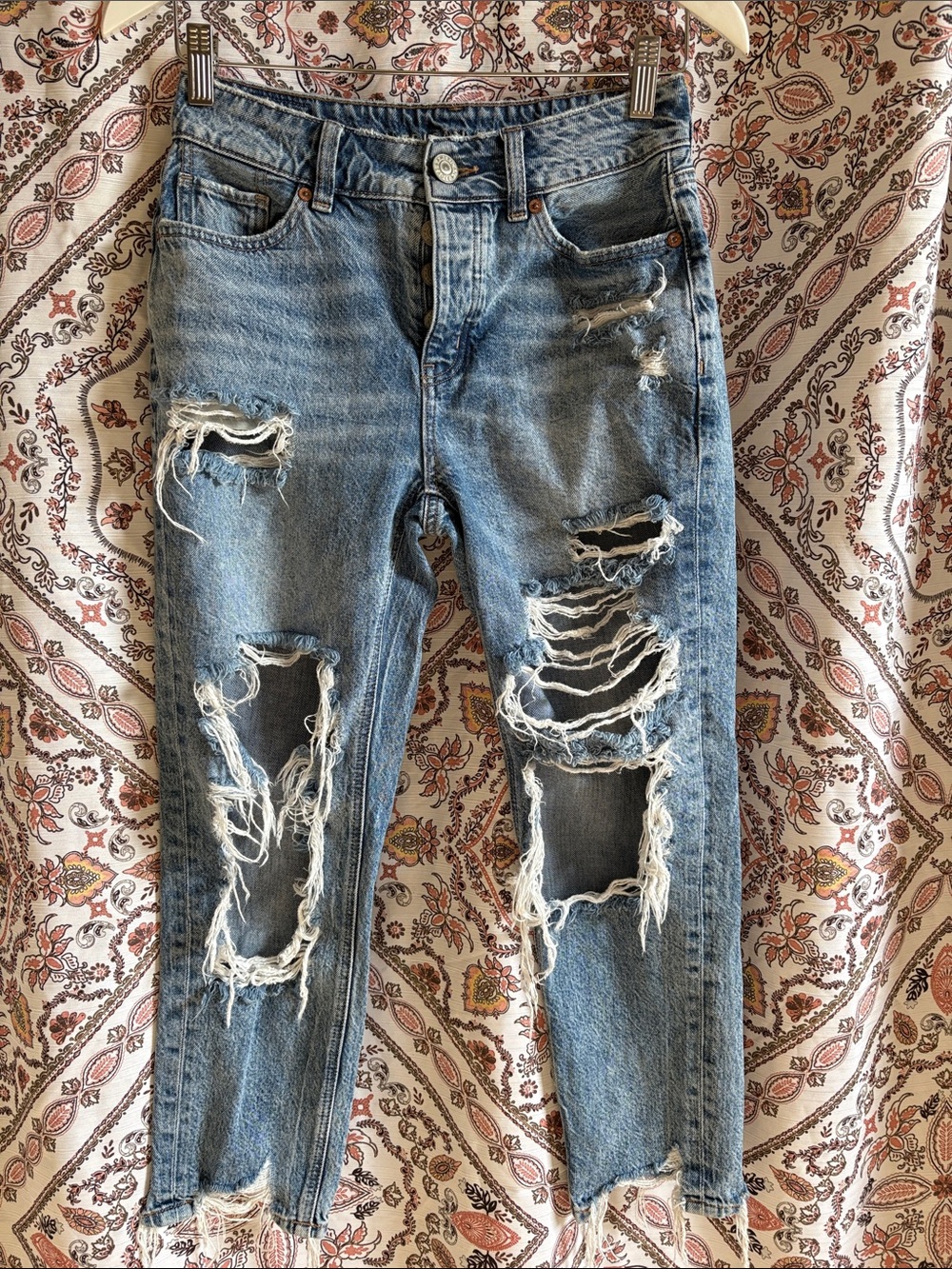 American Eagle Outfitters Ripped Light Blue Boyfriend Jeans